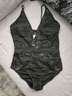 *NWOT* Black Crochet Lace One-Piece Swimsuit